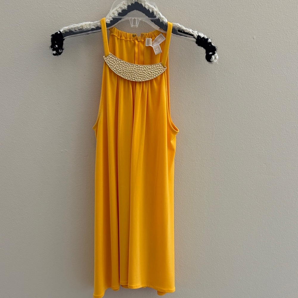 Michael Kors Mustard Sleeveless Blouse with Woven Accent